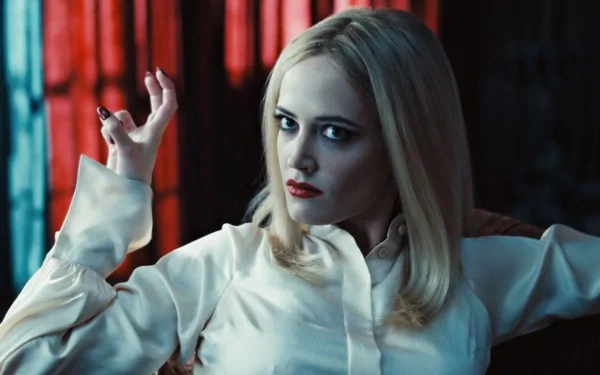 HD desktop wallpaper featuring Eva Green in a scene from the movie Dark Shadows, showcasing her intense expression and gothic style.