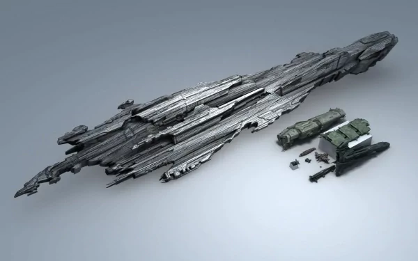A stunning HD wallpaper featuring intricate spacecraft designs from the video game EVE Online, showcasing a large, detailed ship alongside smaller vehicles on a sleek background.