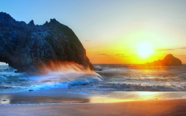 Earth Beach Sunset Arch Wave HD Wallpaper | Background Image