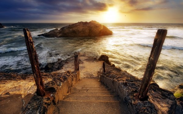Photography Ocean Island Coastline Stairs HD Wallpaper | Background Image