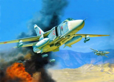 4K Ultra HD desktop wallpaper featuring a military aircraft flying low above desert terrain with smoke and explosions in the background.