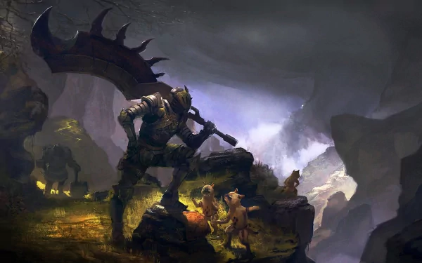 A striking HD wallpaper from the video game Monster Hunter, featuring a hunter wielding a massive weapon in a dramatic, atmospheric landscape filled with adventure and intrigue.