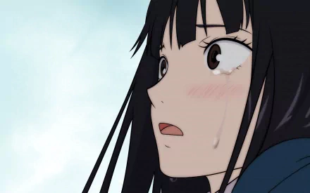 HD wallpaper featuring Sawako Kuronuma from the anime Kimi Ni Todoke, capturing an emotional moment with a tear on her cheek against a soft, dreamy background.