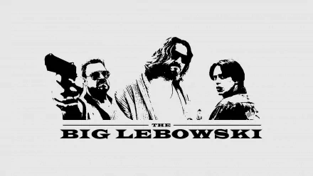 HD PC desktop wallpaper featuring a minimalist black and white design of three characters from the movie The Big Lebowski.