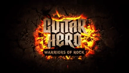 Guitar Hero: Warriors of Rock logo bursts through a cracked, fiery background, showcasing the energy and excitement of this iconic video game in a striking HD desktop wallpaper.