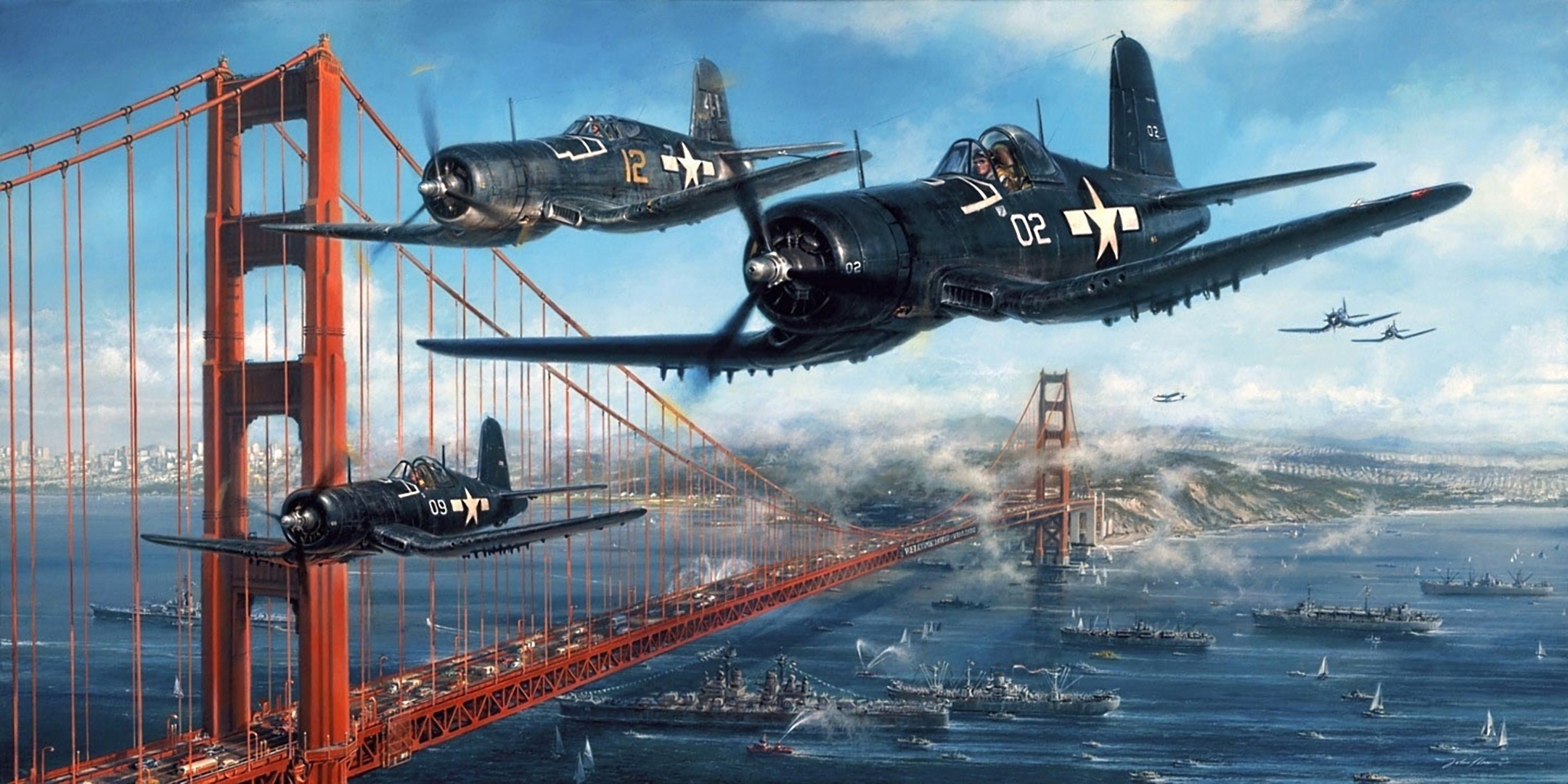 F4U Corsair over the Golden Gate Bridge by John Shaw