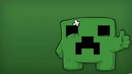 HD desktop wallpaper featuring a crossover between Minecraft and Super Meat Boy. The image showcases a cubic Creeper with a winking expression on a green background.