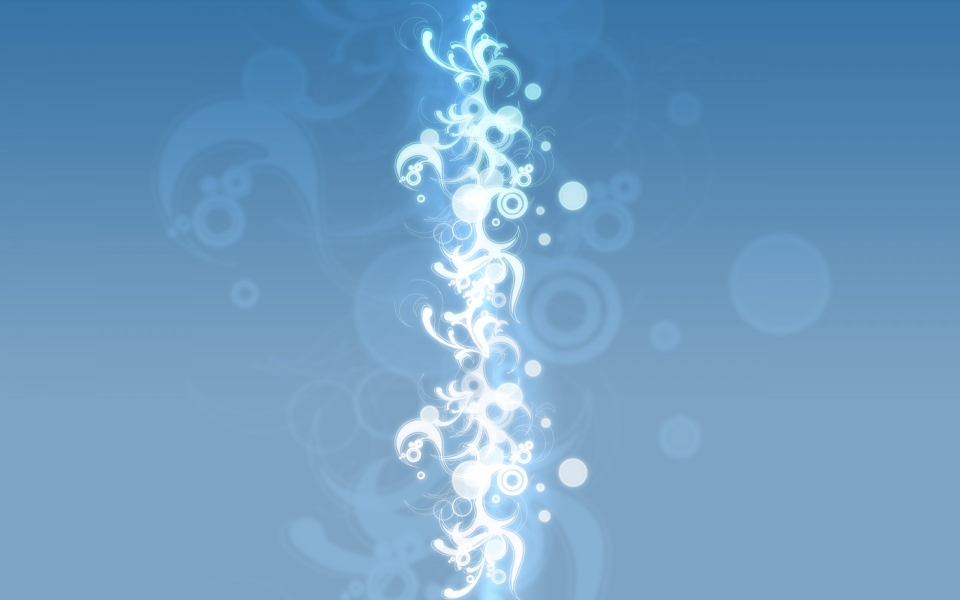 Artistic vector 2K Quad HD PC desktop wallpaper: vertical glowing white ornamental floral swirl column on soft blue gradient background with subtle bokeh and faint decorative flourishes.