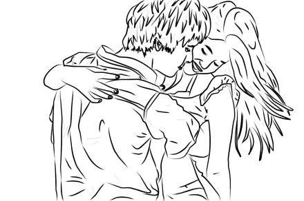 An artistic HD desktop wallpaper depicting a couple embracing and sharing a tender moment, symbolizing love and connection.