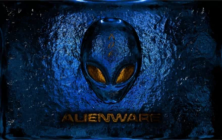 A striking HD desktop wallpaper featuring the iconic Alienware logo against a futuristic blue background, highlighting the brand's tech-savvy aesthetic.