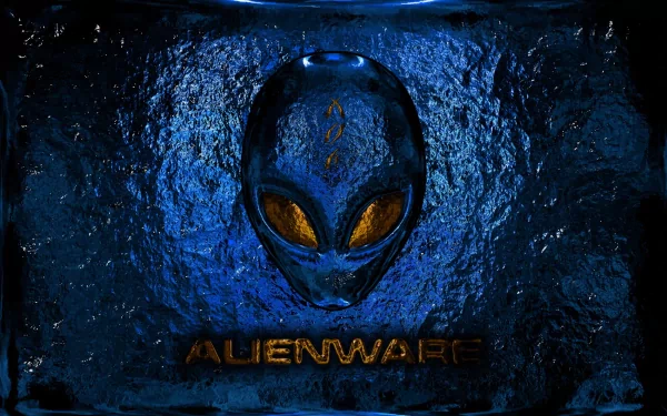 A striking HD desktop wallpaper featuring the iconic Alienware logo against a futuristic blue background, highlighting the brand's tech-savvy aesthetic.