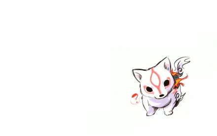 HD PC desktop wallpaper featuring Ōkami's iconic white wolf character with red markings and a fiery, swirling tail from the video game Ōkami.