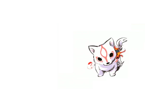 HD PC desktop wallpaper featuring Ōkami's iconic white wolf character with red markings and a fiery, swirling tail from the video game Ōkami.