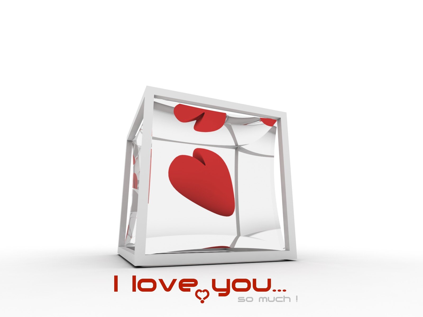 HD artistic desktop wallpaper showcasing red hearts in a white abstract frame with the text I love you... at the bottom.