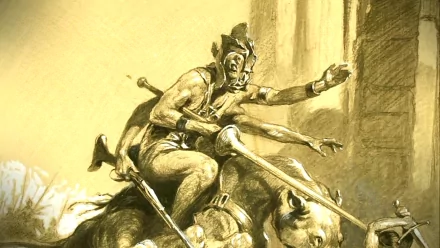 HD PC desktop wallpaper featuring an action scene from the movie John Carter, depicting a warrior riding a large creature with a sword drawn.