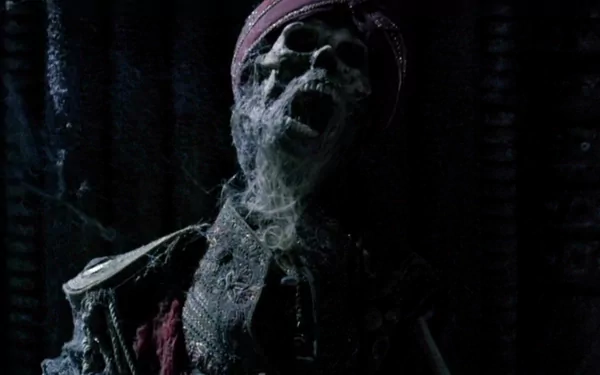 HD PC desktop wallpaper from the movie Journey 2: The Mysterious Island featuring a dark, eerie skeletal pirate figure.