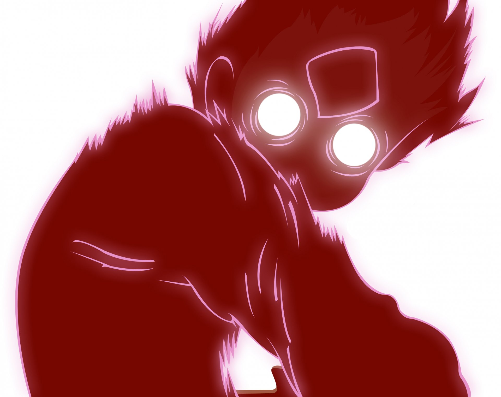 HD anime desktop wallpaper featuring a glowing character from FLCL with bright white eyes and vibrant red highlights in a dynamic pose.
