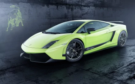 A striking Lamborghini Gallardo Superleggera in vibrant green, showcased against a dark, textured background, serves as an impressive HD desktop wallpaper.