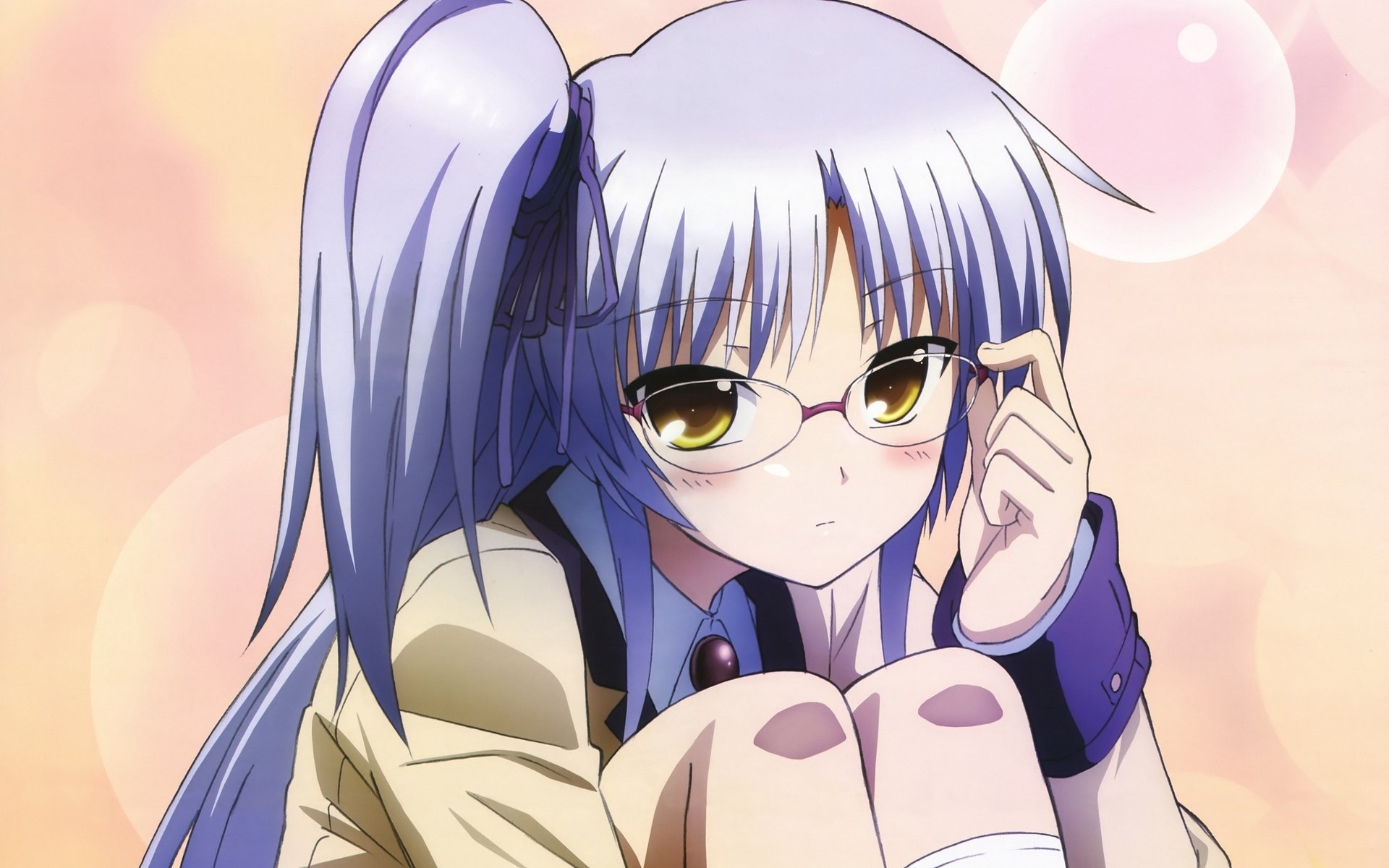 A serene HD wallpaper featuring Kanade Tachibana from the anime Angel Beats!, portraying her with soft features and a thoughtful expression against a gentle, dreamy background.
