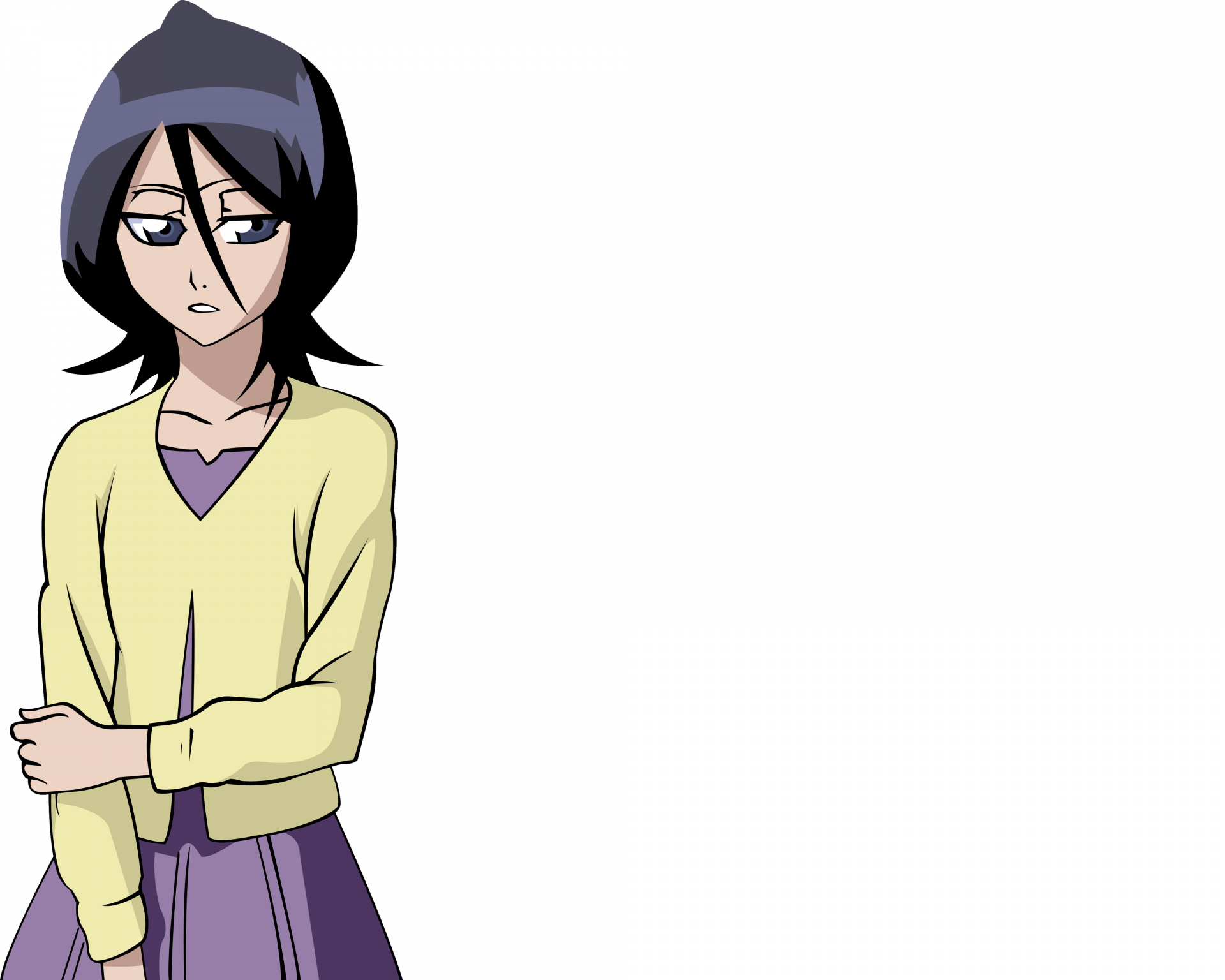 Rukia Kuchiki from the anime Bleach stands with a serious expression in this 4K Ultra HD PC desktop wallpaper and background.