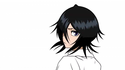 Rukia Kuchiki from Bleach in a 4K Ultra HD anime wallpaper, featuring her black hair and purple eyes against a dark background.