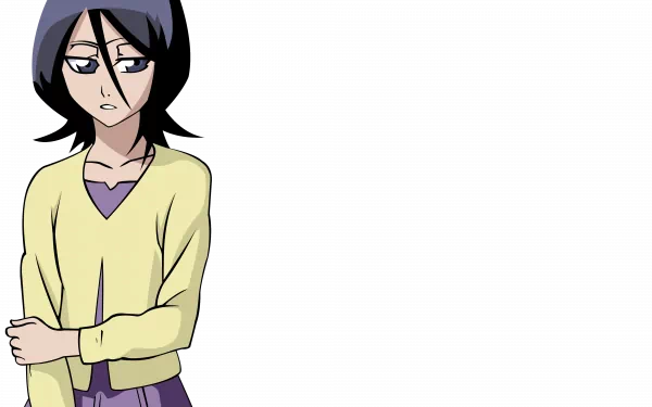 Rukia Kuchiki from the anime Bleach stands with a serious expression in this 4K Ultra HD PC desktop wallpaper and background.