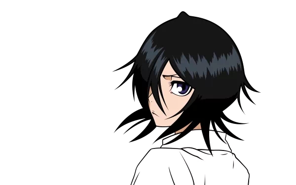 Rukia Kuchiki from Bleach in a 4K Ultra HD anime wallpaper, featuring her black hair and purple eyes against a dark background.