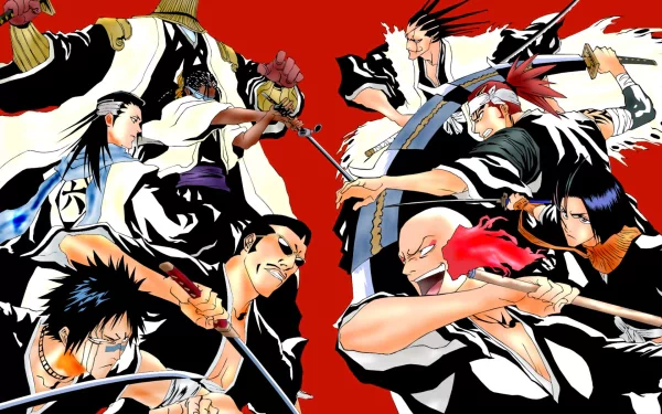 Sajin Komamura Hisagi Shūhei Byakuya Kuchiki Kaname Tosen Tetsuzaemon Iba Kenpachi Zaraki Renji Abarai Yumichika Ayasegawa Ikkaku Madarame Anime Bleach HD Desktop Wallpaper | Background Image