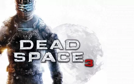 Dead Space 3 video game HD PC desktop wallpaper and background: armored protagonist in a frozen suit stands before a pale lunar backdrop with the game logo.