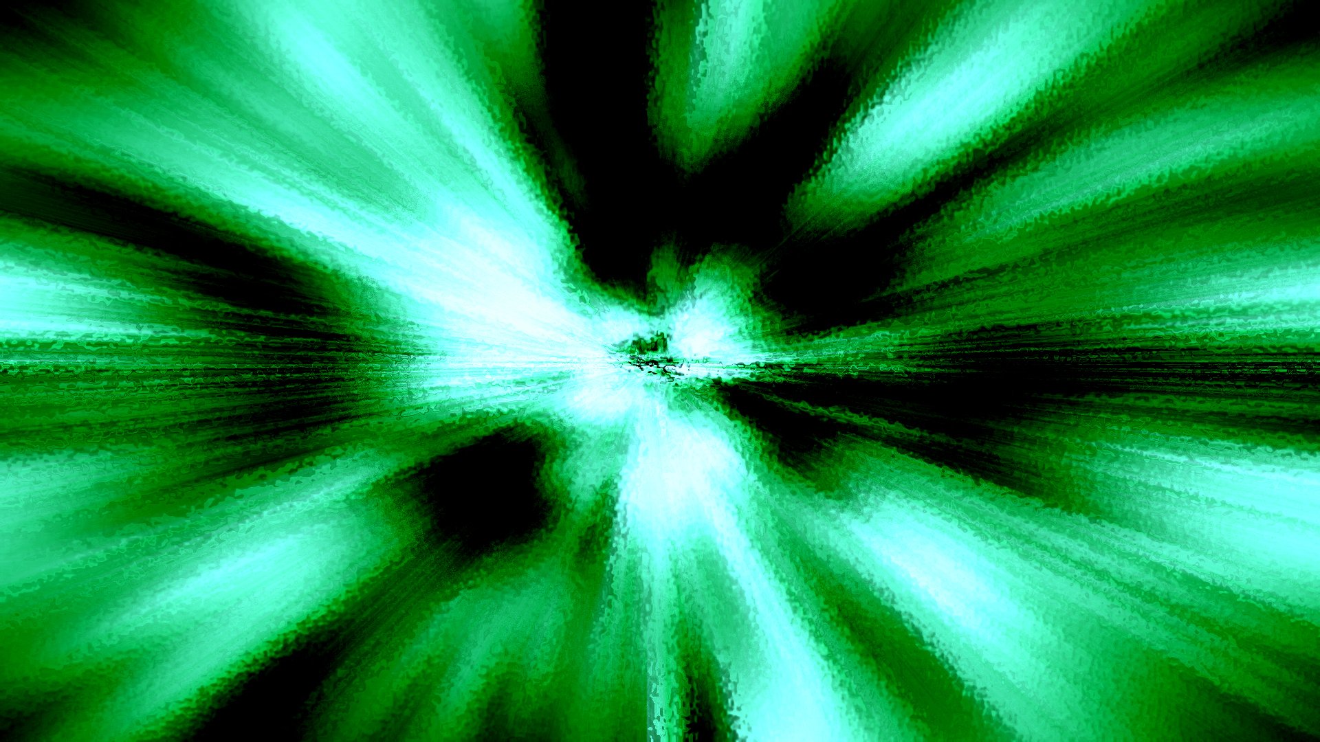 Abstract green-and-black radial burst with streaked motion and soft blur, vivid colors and depth — HD PC desktop wallpaper and background.