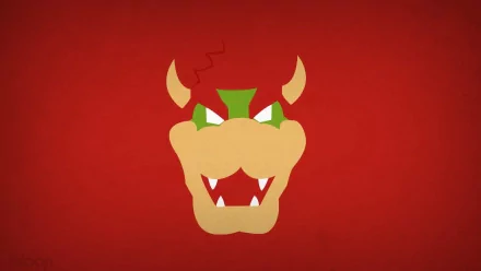 HD PC desktop wallpaper featuring a minimalist, stylized Bowser face from the Mario video game series on a red background.