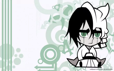 Charming HD wallpaper featuring Ulquiorra Cifer from the anime Bleach, showcasing a stylized design with a vibrant green backdrop and unique graphic elements.