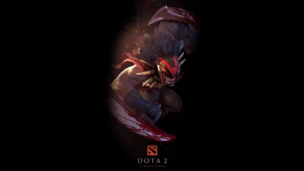 HD PC wallpaper of Bloodseeker (Dota 2), a savage creature from the Dota video game crouching in shadow with bloodied blades and the Dota 2 logo.