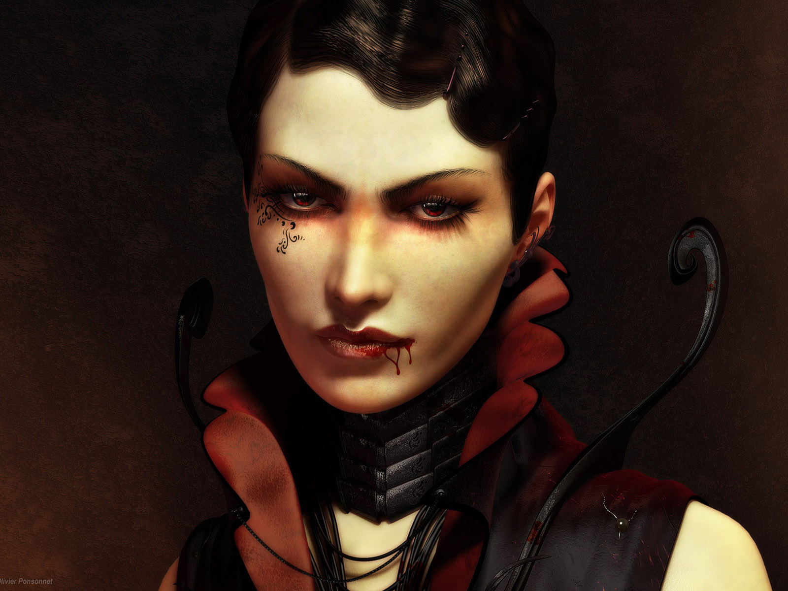 Download Red Eyes Blood Vampire Fantasy Woman Wallpaper by Olivier