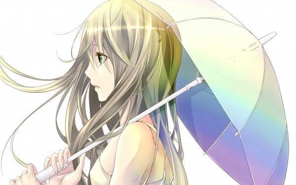 Anime Girl Umbrella Blonde Green Eyes HD Wallpaper | Background Image