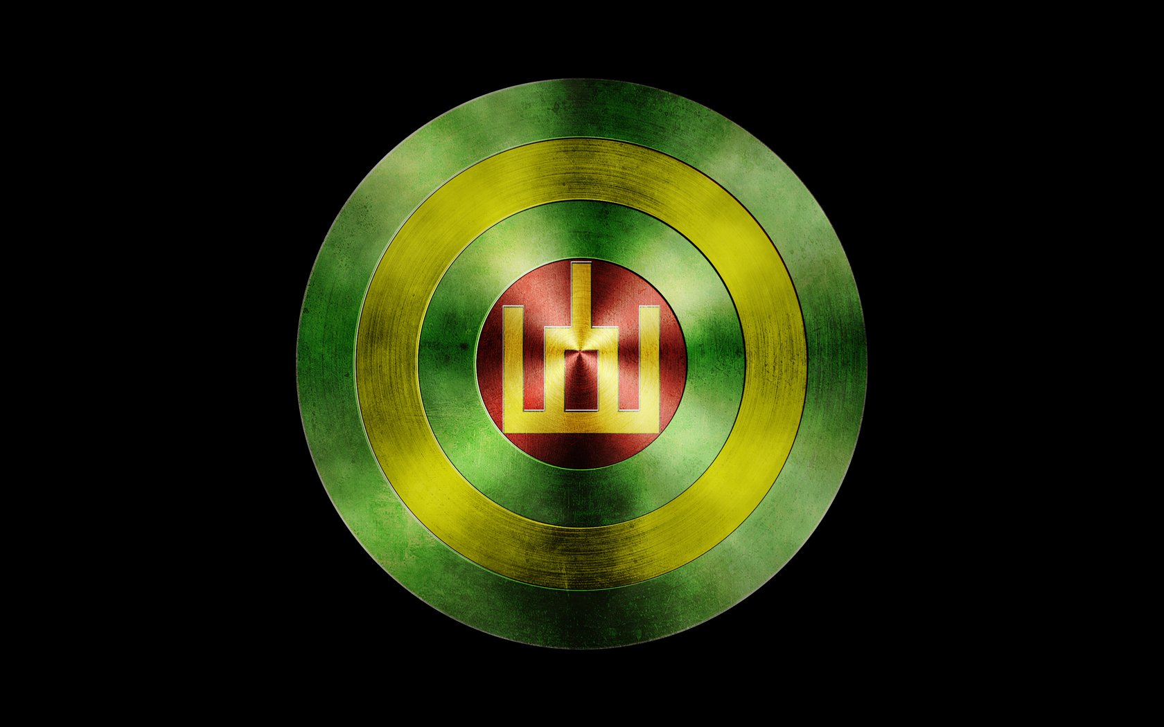 HD desktop wallpaper featuring a sci-fi styled shield with a tricolor green, yellow, and red design symbolizing Captain Lithuania.
