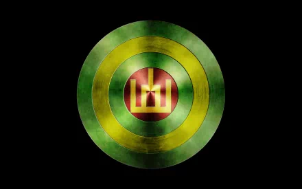 HD desktop wallpaper featuring a sci-fi styled shield with a tricolor green, yellow, and red design symbolizing Captain Lithuania.
