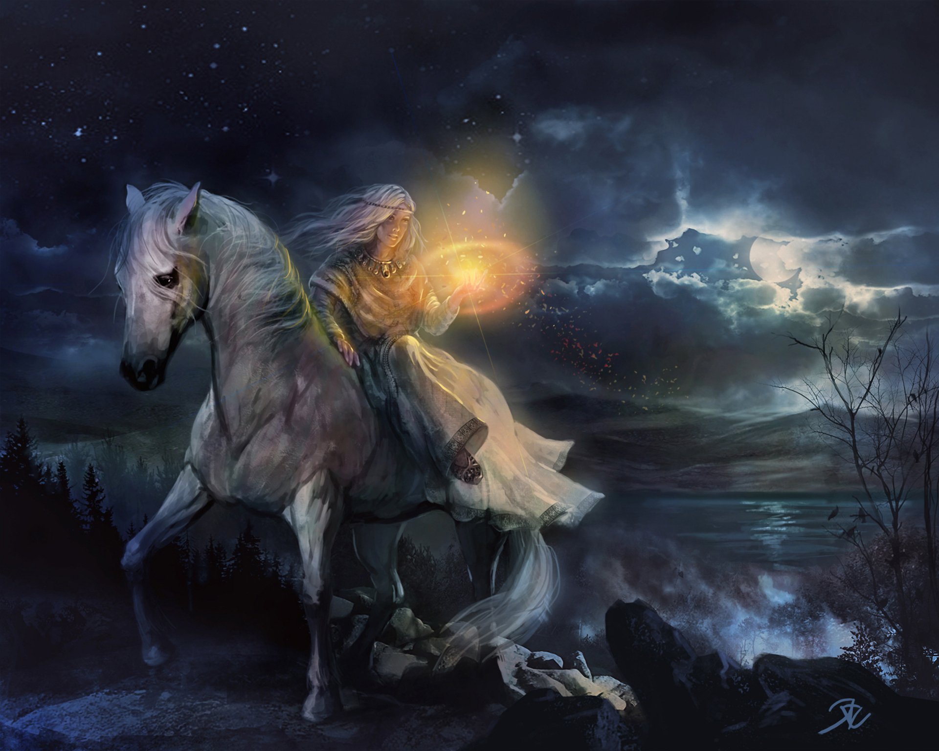 Enchanting Fantasy: A Woman Riding Through a Mystic Night - HD ...