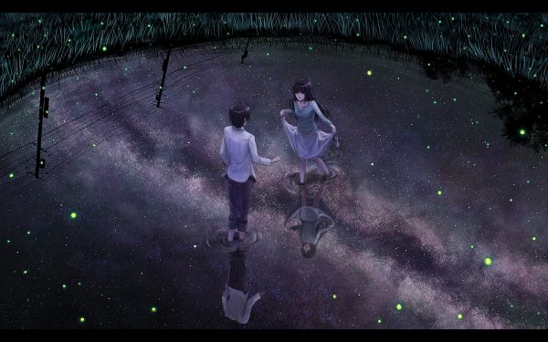 Anime Couple Lake Water Night HD Wallpaper | Background Image