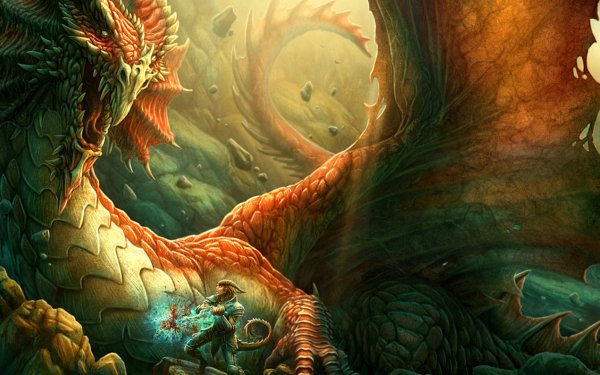 Fantasy Dragon Sword Fight HD Wallpaper | Background Image