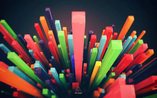 Vibrant 3D abstract art with colorful vertical rectangular prisms creating a dynamic, artistic visual for an HD PC desktop wallpaper and background.