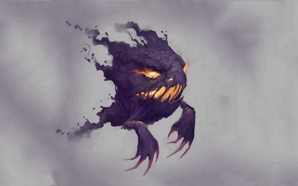 HD desktop wallpaper of Haunter, a ghost Pokémon from the anime series Pokémon. The background features Haunter's eerie and shadowy form, with glowing eyes and sharp claws, against a misty backdrop.