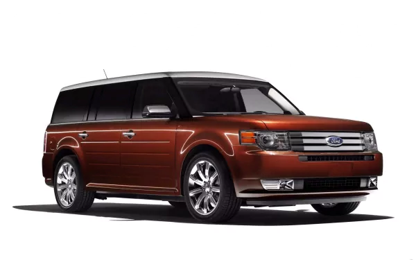 HD PC desktop wallpaper showcasing a sleek Ford Flex vehicle in a rich brown color against a white background.
