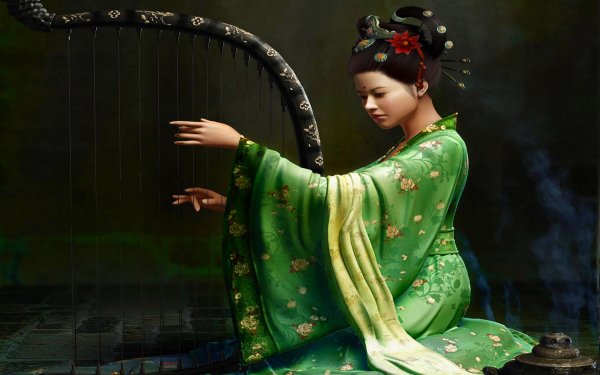 Fantasy Oriental Harp HD Wallpaper | Background Image