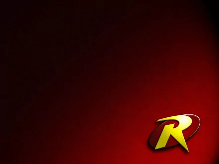 HD PC desktop wallpaper showing a red-to-black gradient with the yellow-and-red Robin (DC Comics) R logo placed in the lower-right corner.