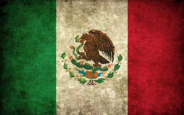 HD PC desktop wallpaper featuring the textured flag of Mexico with its green, white, and red vertical stripes and the central emblem of an eagle holding a snake.