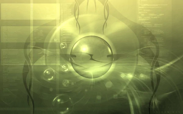 Abstract HD desktop wallpaper featuring a central green bubble surrounded by intricate circular and linear patterns, creating a cool and visually engaging background.