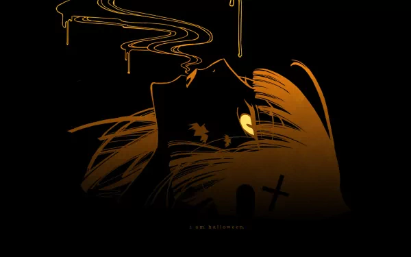 HD wallpaper inspired by Halloween themes from the anime xxxHOLiC, featuring a silhouette with flowing hair and a mysterious, smoky atmosphere against a dark background.