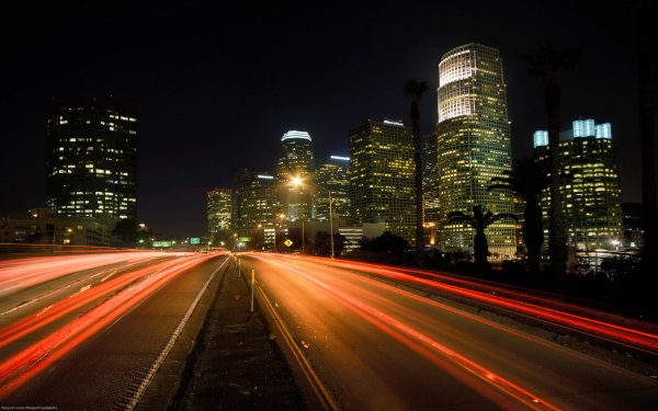 Man Made Los Angeles Cities United States Time-Lapse Building Night City Light Road HD Wallpaper | Background Image