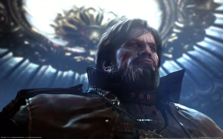 HD PC desktop wallpaper featuring a detailed close-up of a character from the video game Starcraft, showcasing intense lighting and futuristic design elements.